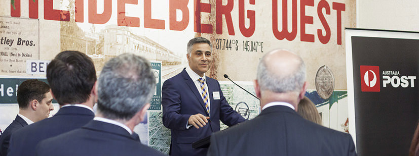 Ahmed Fahour, Australia Post Managing Director and Group CEO officially opening office space on the first floor of the Heidelberg West Post Office in August 2014. This initiative was developed in consultation with local and state governments, together with small business incubator Darebin Enterprise Centre Limited (DECL).
