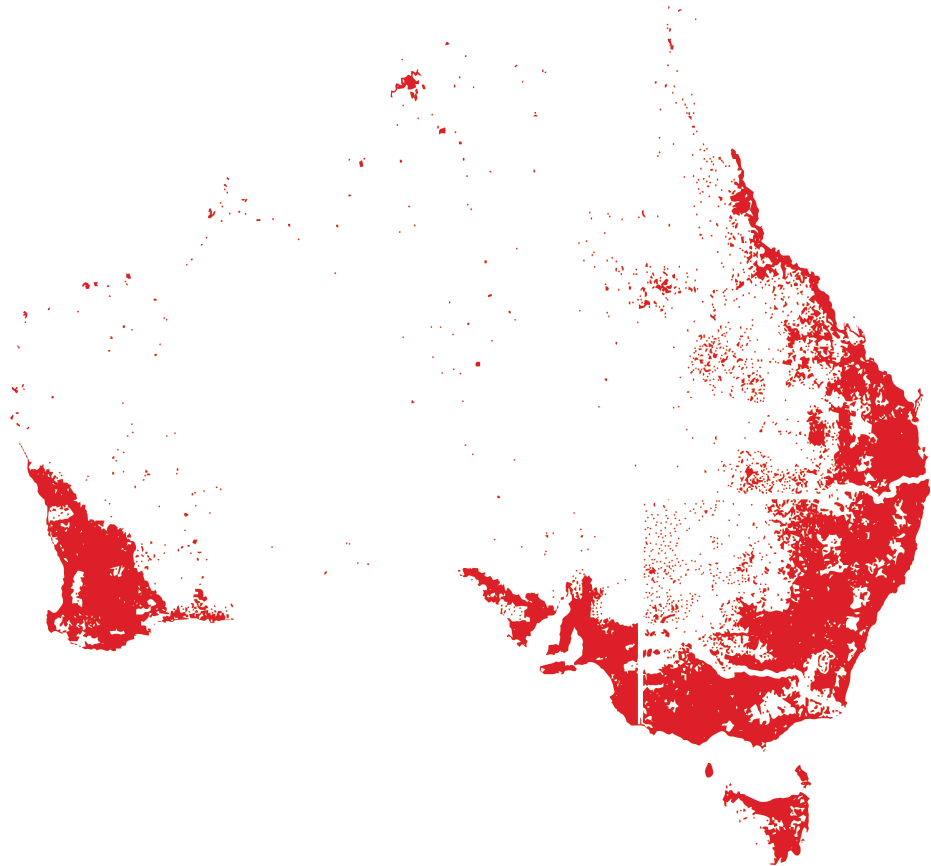 Map of Australia with red dots indicating the 11.4m delivery points across the country.