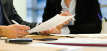 Business people reading policy documents