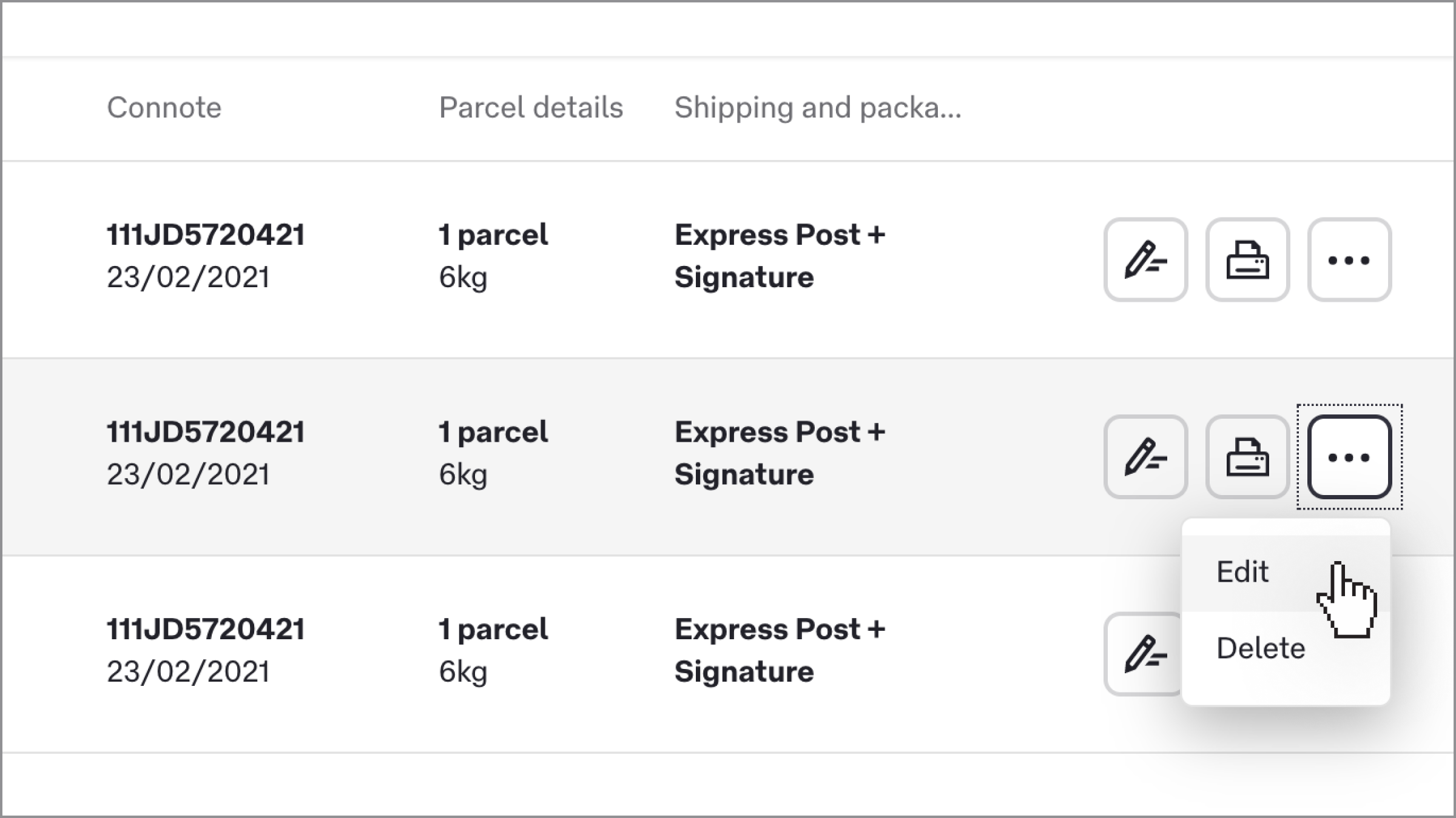 Screenshot of Edit shipment