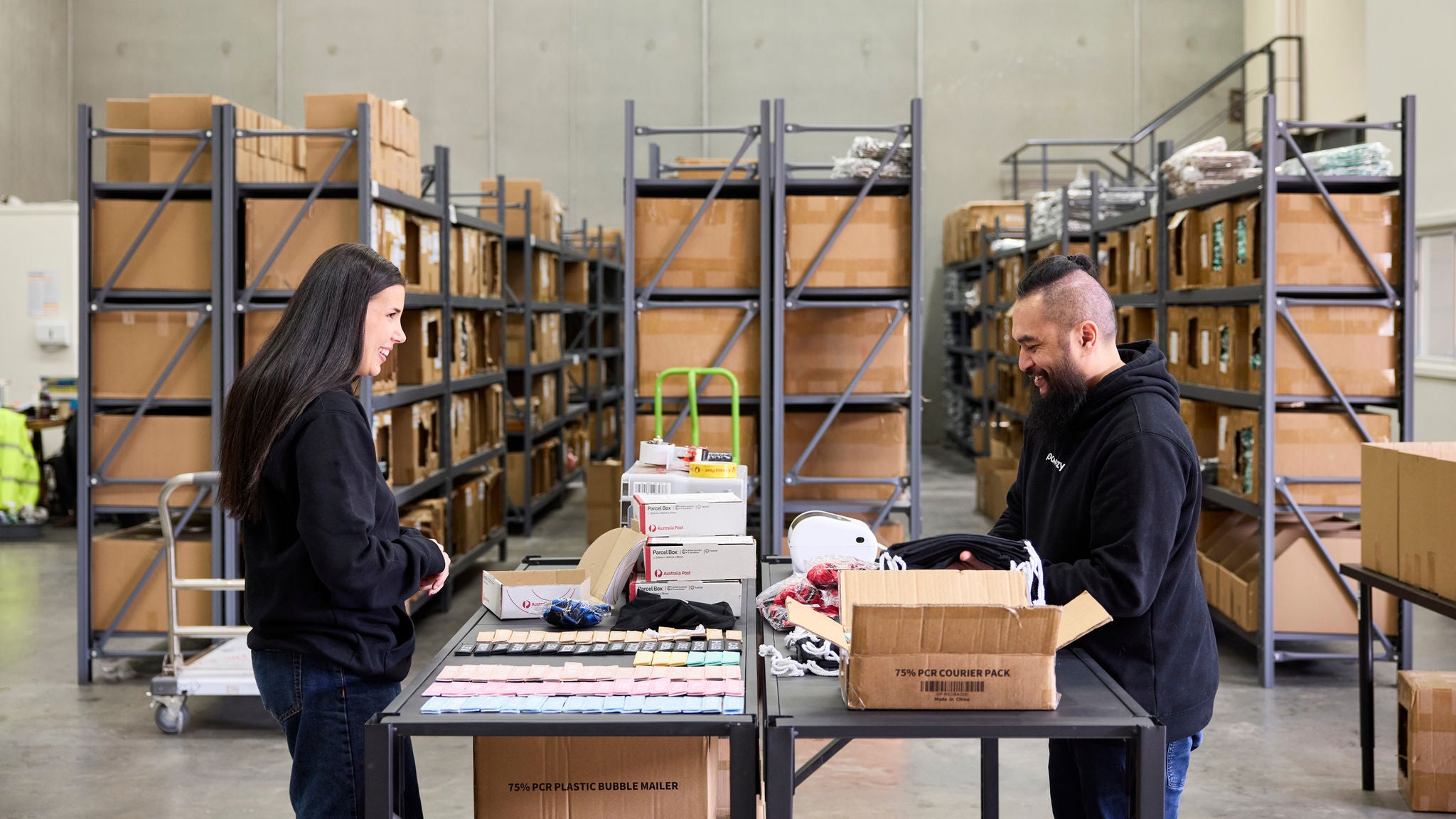 Employees packing customer orders