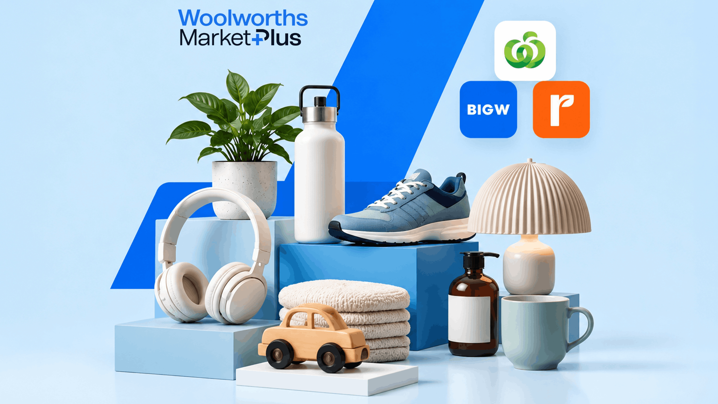 Woolworths MarketPlus products displayed on plinths