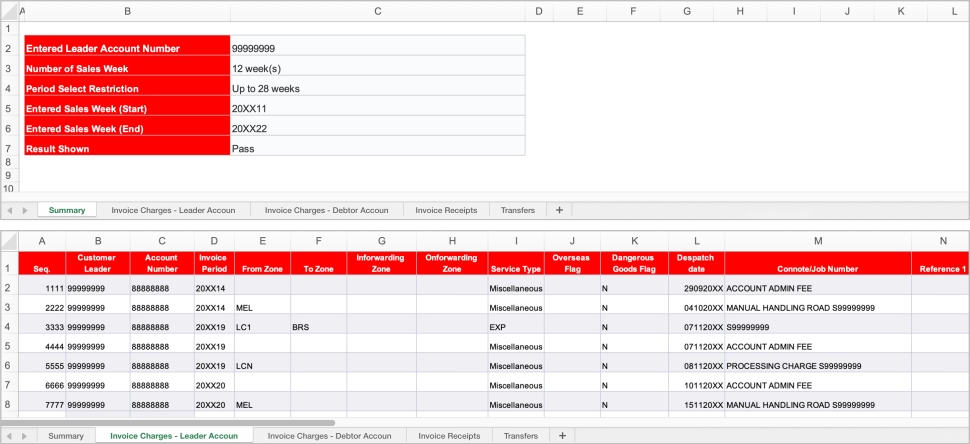 Example StarTrack Electronic Invoice Report.