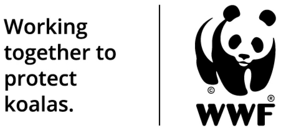 World Wildlife (WWF) logo with the text "Working together to protect koalas."