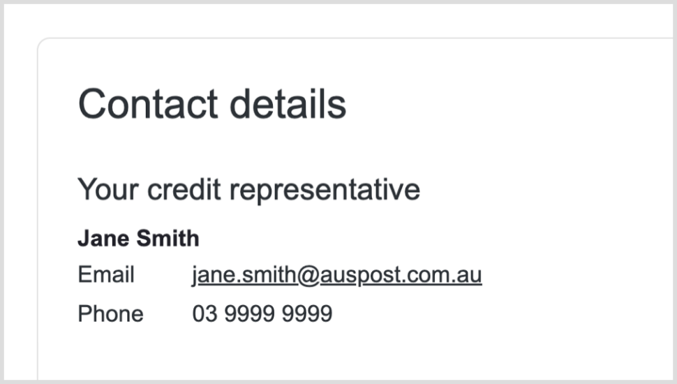 My Business Account dashboard showing the 'contact details' heading