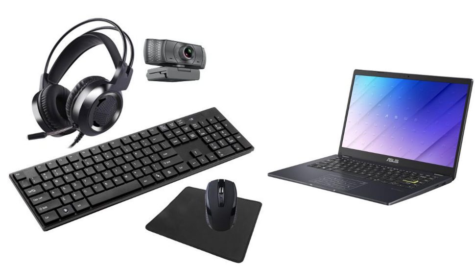 Headphones, Bluetooth, keyboard, mouse, mouse pad and laptop