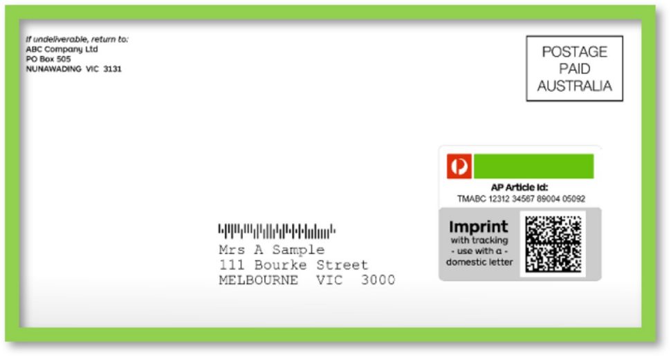 Domestic letter with tracking Imprint - Australia Post