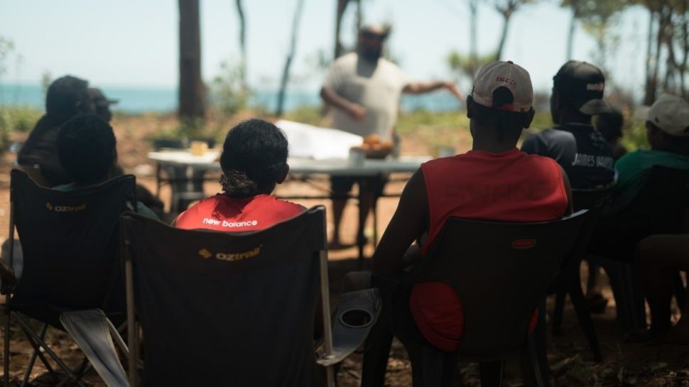 Indigenous students sit in Yarning Circle.