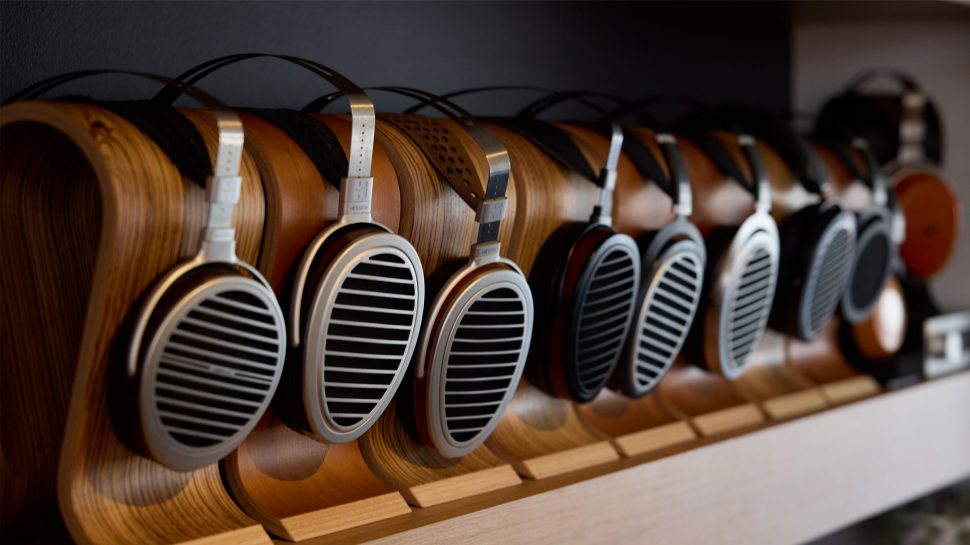 A row of headphones