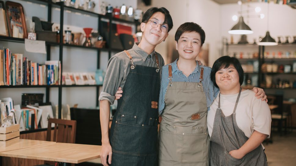 A diverse team of workers in a shop