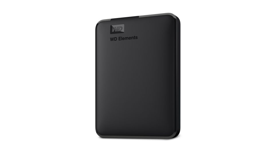 Black portable hard drive.