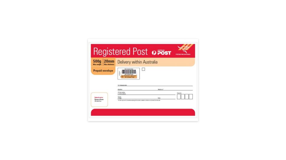 Registered Post envelope. 