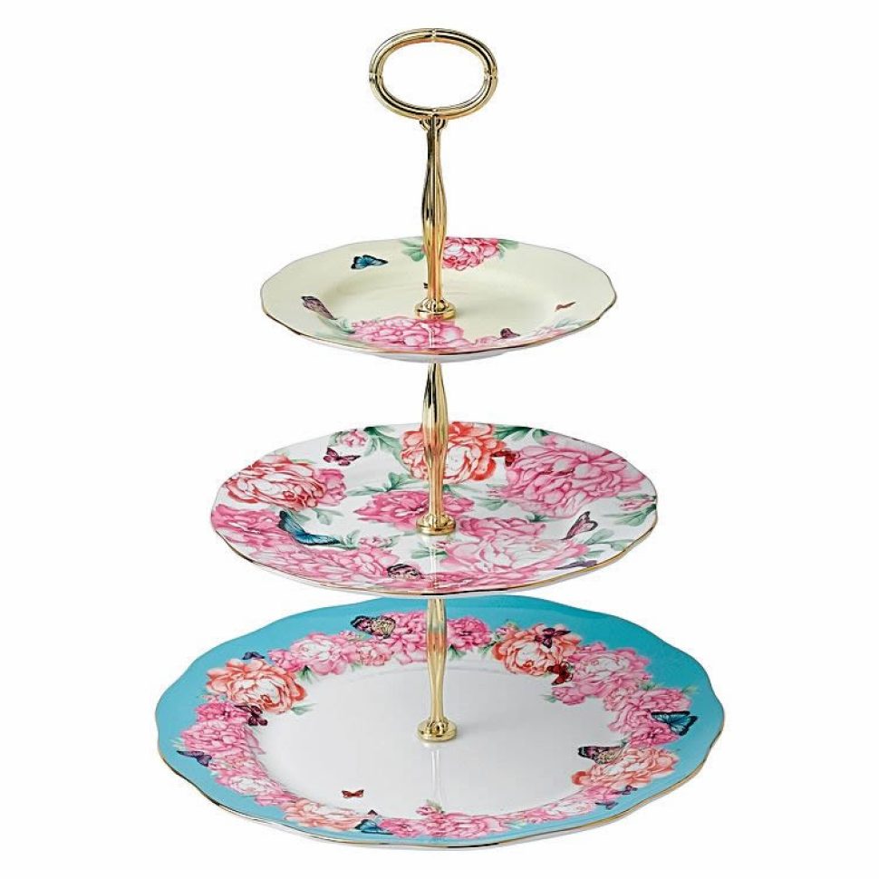 Cake stand - white, pink, turquoise blue -with three tiers