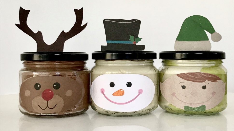 1.	Three Christmas-themed playdough characters – Reindeer, Snowman, Elf - in glass jars.