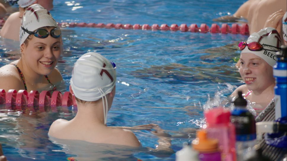 Emily Beecroft with her swimming squad at the Traralgon Swimming Club