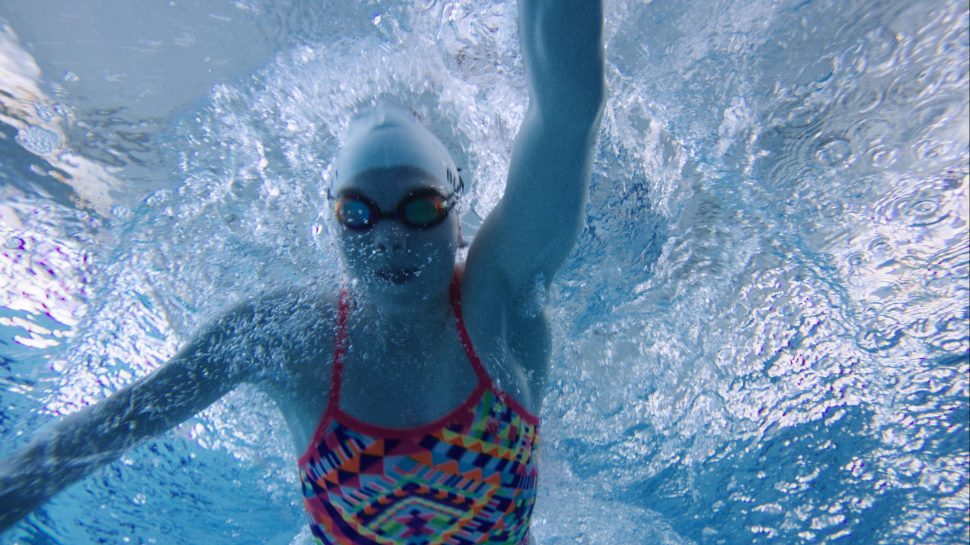 Underwater photo of Emily Beecroft in the swimming pool