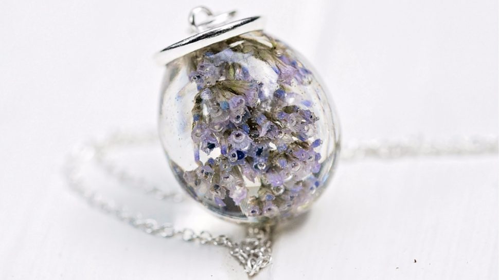 Lavender encased in a necklace.