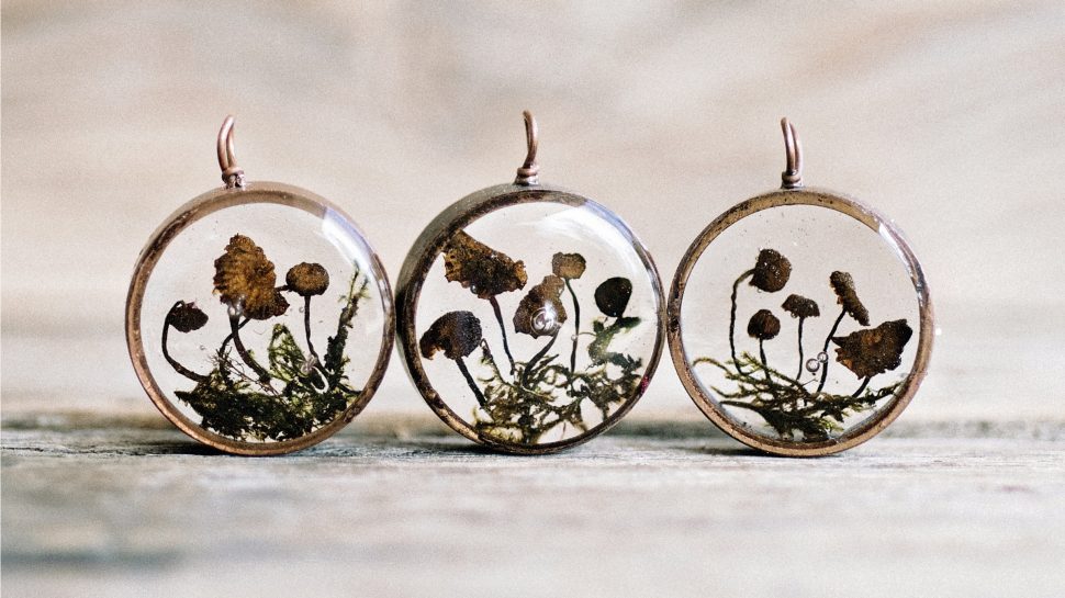 Three mushroom pendants, side-by-side.