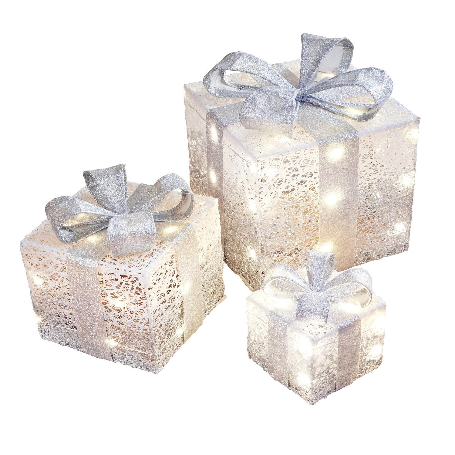 Every Avenue Silver Christmas Light Up Boxes 3 Piece Homewares