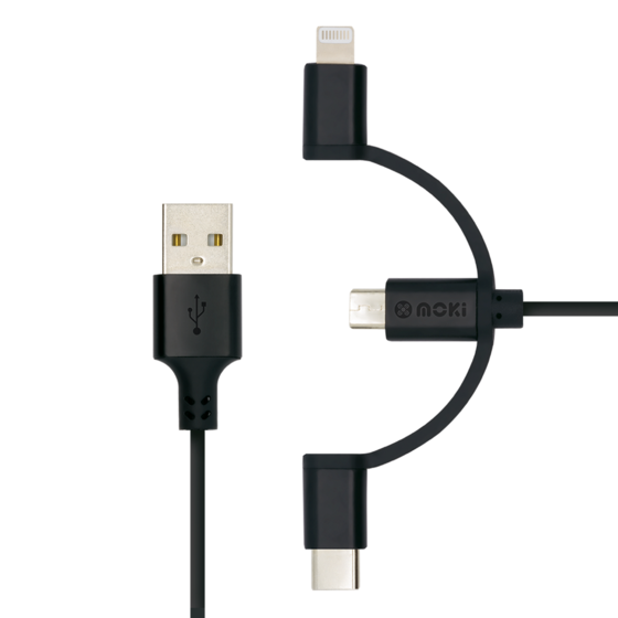 Moki 3 in 1 MicroUSB / Type-C / Lightning to USB-A SynCharge Cable &ndash; 1m product photo Internal 1 DETAILS
