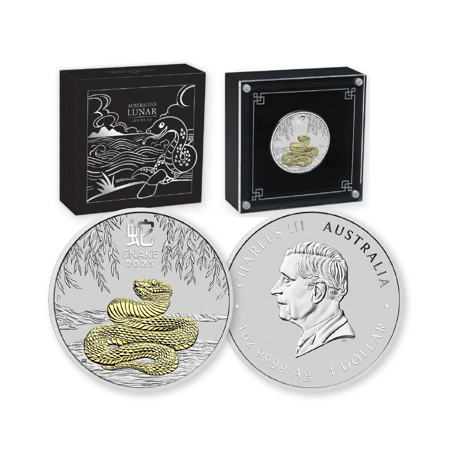 Australian Lunar Series III - 2025 Year Of The Snake 1oz Silver Gilded ...