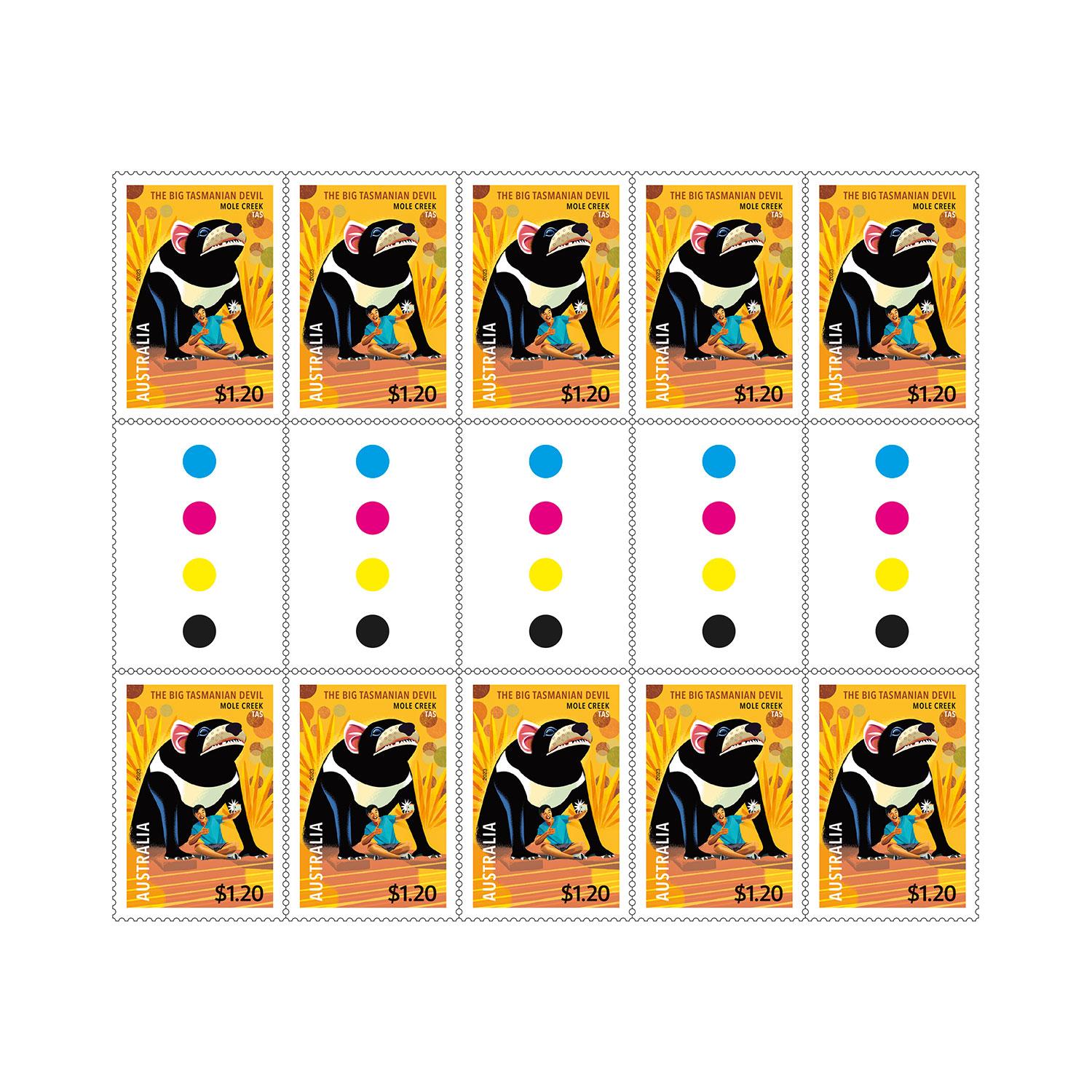 Gutter Strip of 10x $1.20 Big Tasmanian Devil Stamps - Aussie Big Things