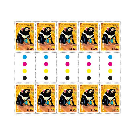 Gutter Strip of 10x $1.20 Big Tasmanian Devil Stamps - Aussie Big Things