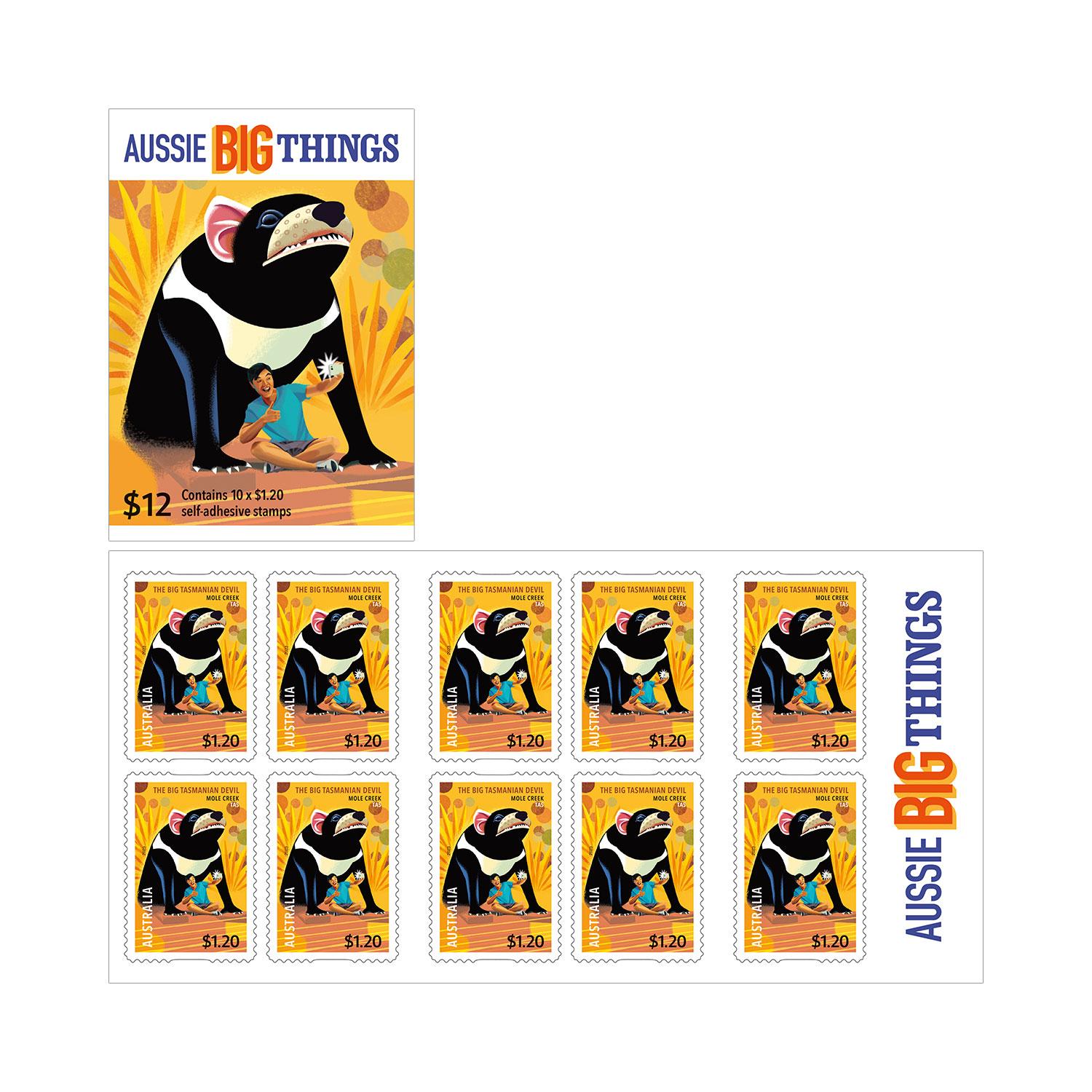 Booklet of 10x $1.20 Big Tasmanian Devil Stamps - Aussie Big Things