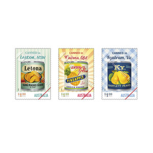 Nostalgic Tinned Fruit Labels Set of Stamps (3 x $1.20) product photo