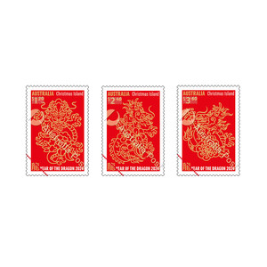 Christmas Island Lunar New Year of the Dragon Set of Stamps (1 x $1.20, 1 x $2.40, 1 x $3.30) product photo