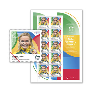 Ariarne Titmus, Swimming: Women’s 400m Freestyle – Paris 2024 Olympics Gold Medal Stamps product photo