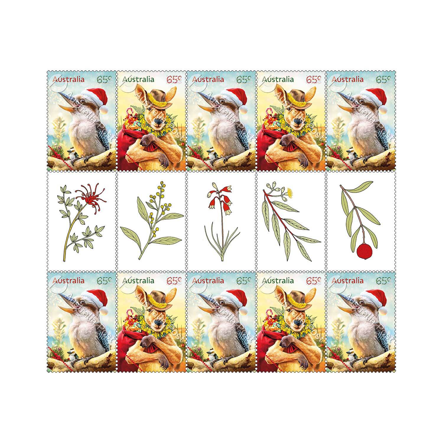 2024 Christmas Gutter Strip of 10 x 65c Stamps Secular Christmas 2024