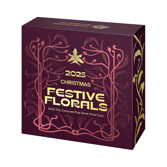 2025 Christmas Festive Florals 50c Coloured Fine Silver Proof Coin product photo Internal 4 DETAILS
