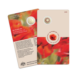 2025 80th Anniversary of WWII $2 Mintmark Coloured Uncirculated Coin &ndash; Poppy Wreath product photo