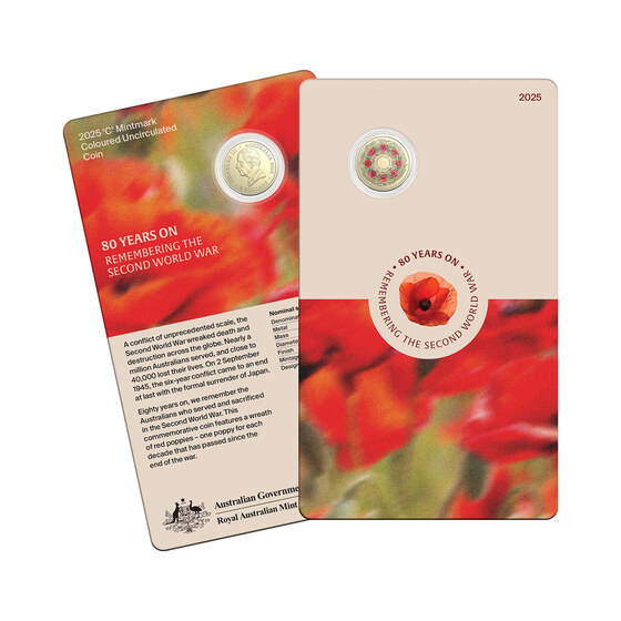 2025 80th Anniversary of WWII $2 Mintmark Coloured Uncirculated Coin &ndash; Poppy Wreath product photo Internal 1 DETAILS