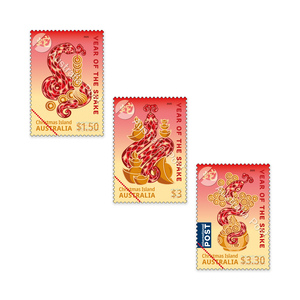 Christmas Island Lunar New Year 2025 - Year of the Snake Set of Stamps (1 x $1.50, 1 x $3, 1 x $3.30) product photo