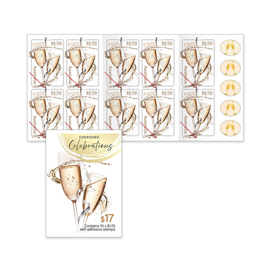 Cherished Celebrations Self-Adhesive Booklet of 10 x $1.70 &ndash; Champagne Flutes product photo Internal 1 DETAILS