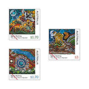 Ngana Nyitting &ndash; The Art of Kevin Bynder Stamps (2 x $1.70, 1 x $3) product photo