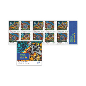 Ngana Nyitting &ndash; The Art of Kevin Bynder Self-Adhesive Booklet of 10 x $1.70 &ndash; Black Cockatoo, Blue River product photo