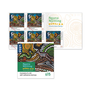 Ngana Nyitting – The Art of Kevin Bynder Self-Adhesive Sheetlet of 5 x $3 International – Green Emu product photo