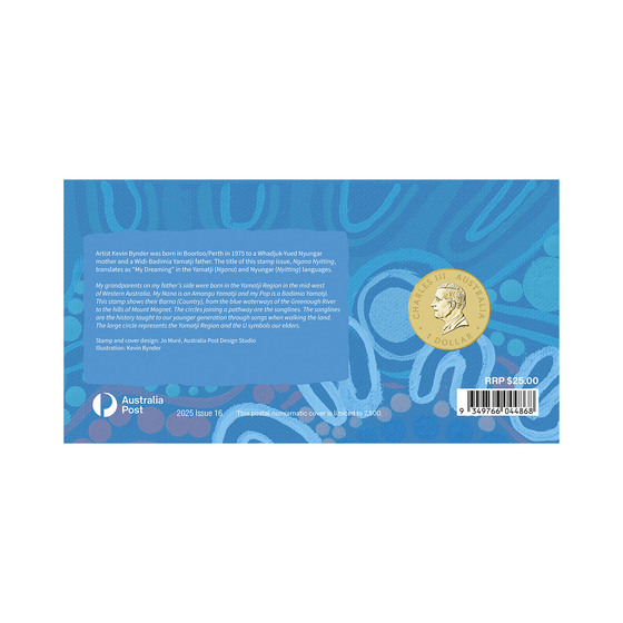 Ngana Nyitting &ndash; The Art of Kevin Bynder Blue River Postal Numismatic Cover (PNC) product photo Internal 4 DETAILS