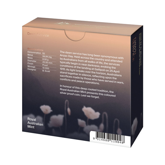 2026 $2 'C' Mintmark Coloured Silver Proof Coin &ndash; Dawn Service product photo Internal 2 DETAILS