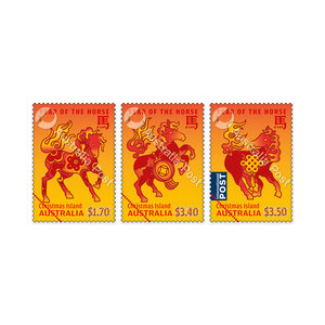 Christmas Island 2026 Lunar New Year &ndash; Year of the Horse Stamps (1 x $1.70, 1 x $3.40, 1 x $3.50 International) product photo