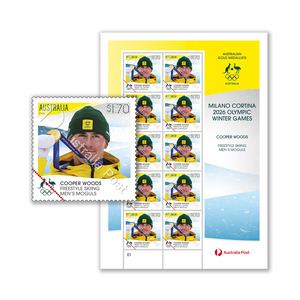 Cooper Woods - Freestyle Skiing Men's Moguls - Milano Cortina 2026 Winter Olympics Gold Medal Stamps product photo