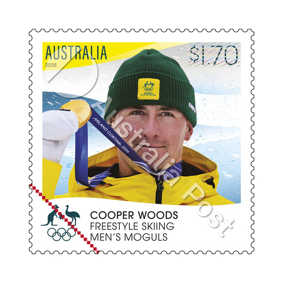 Cooper Woods - Freestyle Skiing Men's Moguls - Milano Cortina 2026 Winter Olympics Gold Medal Stamps product photo Internal 2 DETAILS