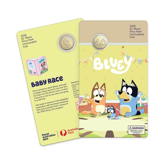 Bluey 2026 $2 Coin in Card with Privy Mark &ndash; Baby Race product photo Internal 1 DETAILS