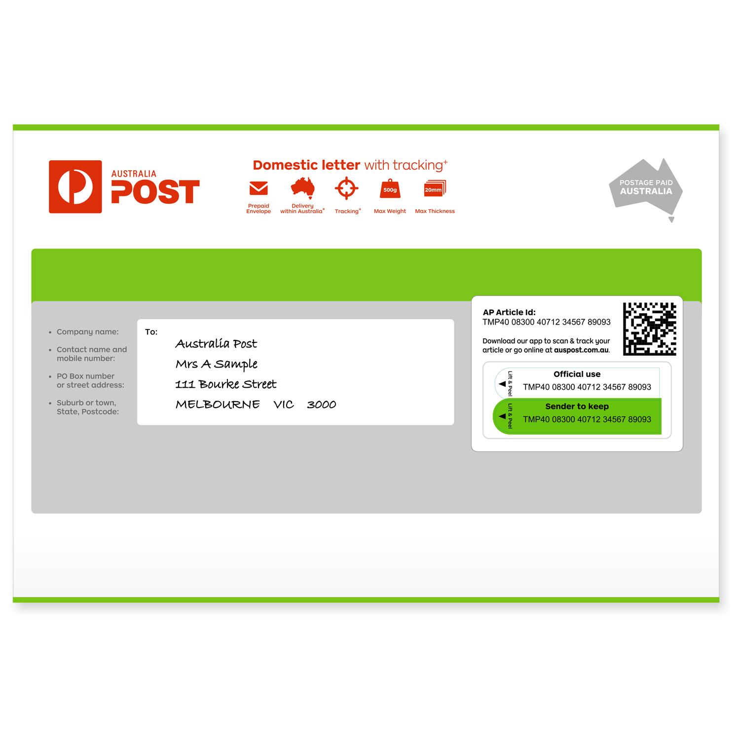 Domestic Letter with Tracking Prepaid Envelope Medium – 10 Pack