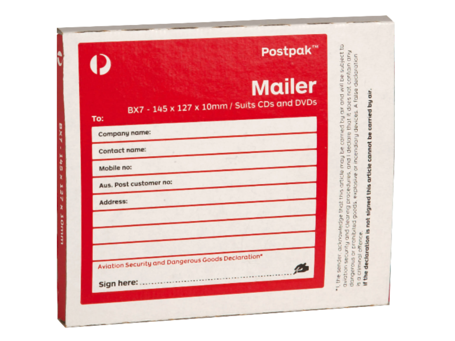 Mailing Box BX7 CD Mailer (145 x 127 x 10mm) Single Boxes, Bags and Other Packaging