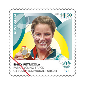 Emily Petricola, Para Cycling Track: Women's C4 3000m Individual Pursuit – Paris 2024 Paralympic Gold Medal Stamps product photo