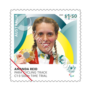 Amanda Reid, Para Cycling Track: Women's C1-3 500m Time Trial – Paris 2024 Paralympic Gold Medal Stamps product photo